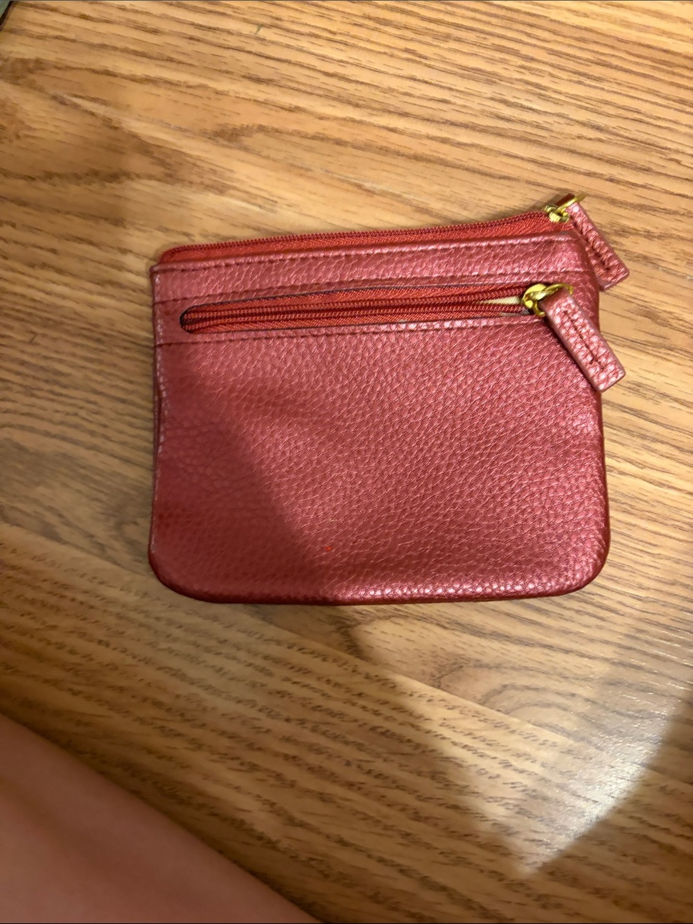 Leather Zip Pouch Wallet - Red